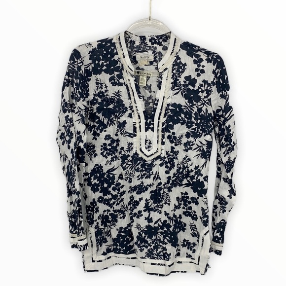 I Love Linen Blue/White Long Sleeve Tunic Small - Picture 1 of 9